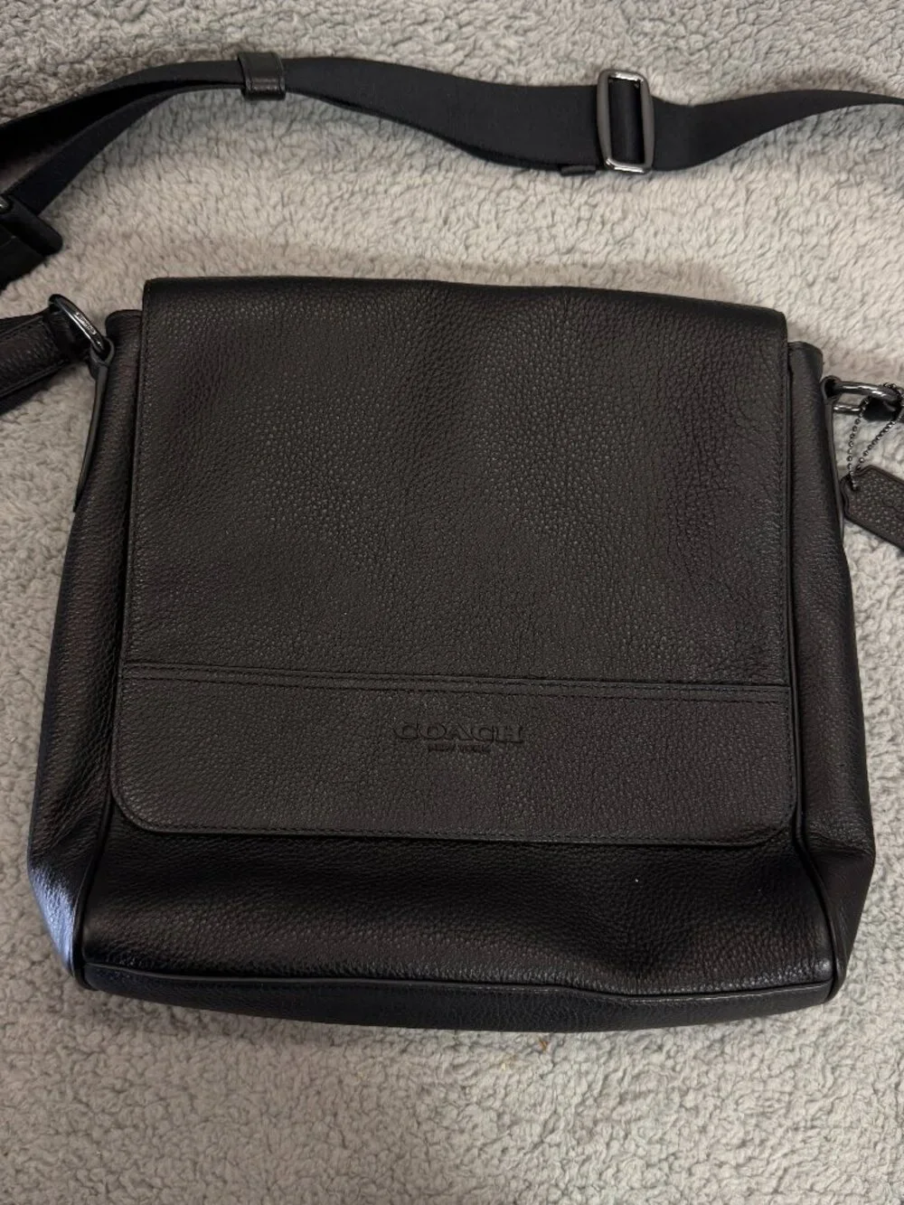 COACH Houston Leather Messenger Bag Black